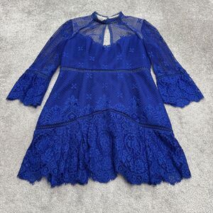 Ever New Melbourne Lace Mesh Mini Dress Womens 12 Blue Bell Sleeve Backless